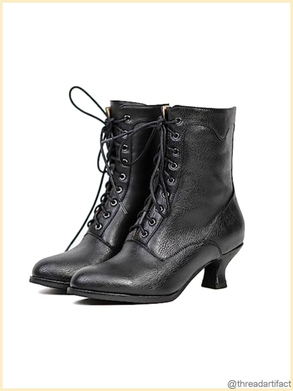 Women's Victorian Mid Calf Boots Lace Up Chunky Heel Round Toe